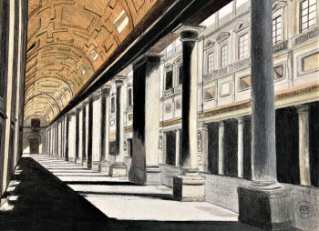 Obra contemporánea nombrada « Galerie des offices à Florence », Hecho por PIRDESSINS