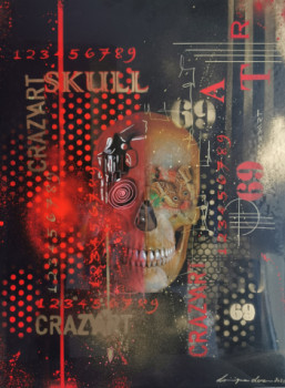 Obra contemporánea nombrada « SKULL GOLD RED », Hecho por CRAZYART DOMINIQUE DOERR