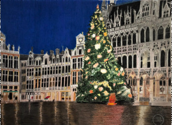 Obra contemporánea nombrada « Sapin sur la grand place. », Hecho por PIRDESSINS