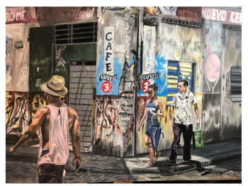 Obra contemporánea nombrada « Angle de rue cuba », Hecho por GEOFFRAY BAWEDIN