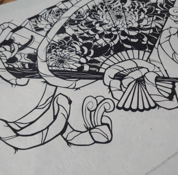 Obra contemporánea nombrada « ÉVENTAIL CHRYSANTHÈMES », Hecho por BEURALASAUCISSE