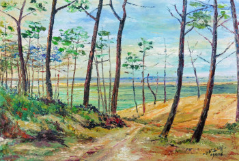 Obra contemporánea nombrada « Souvenirs d'enfance Arcachon le sentier de la plage. », Hecho por MICHEL HAMELIN