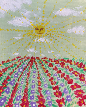 Obra contemporánea nombrada « Psychedelic sun & flowers », Hecho por NINON GAUTHIER