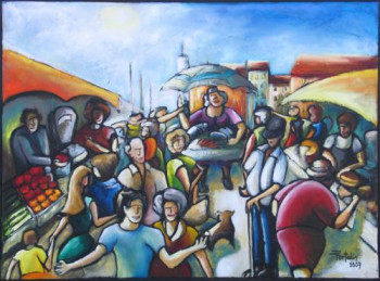 Obra contemporánea nombrada « marché sur le port », Hecho por JANPOL PORTALIS