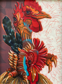 Obra contemporánea nombrada « Coq Louis », Hecho por L.MESSAGER