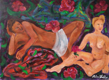 Obra contemporánea nombrada « Le couple aux roses. », Hecho por MITRA SHAHKAR