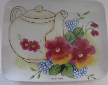 Obra contemporánea nombrada « Grand Plat "La cafetière et les fleurs" », Hecho por ATELIER MCD85