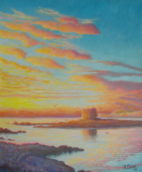 Obra contemporánea nombrada « Les iles de la Méditerranée ( 4 ); Isola  della torre au coucher du soleil », Hecho por AMALIA MEREU