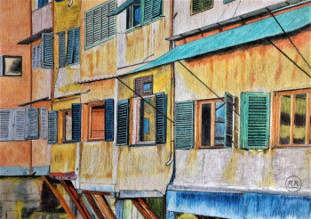 Obra contemporánea nombrada « Ponte Vecchio à Florence », Hecho por PIRDESSINS