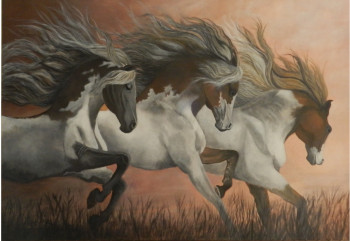 Obra contemporánea nombrada « Les chevaux sauvages », Hecho por MARIE COLIN