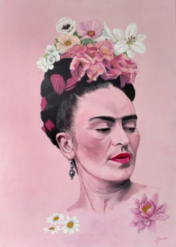 Obra contemporánea nombrada « FRIDA KAHLO et FLEURS », Hecho por RICHY WAM K