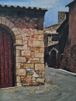 Obra contemporánea nombrada « Village du Gard-technique mixte-65x50cm-2004-Nelly SIMON », Hecho por NELLY SIMON