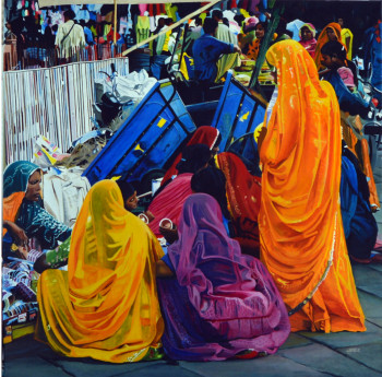 Obra contemporánea nombrada « Le Marché en Inde », Hecho por OLIVER