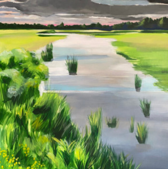 Obra contemporánea nombrada « Etang de la Dombes », Hecho por GILLEROY