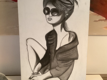 Obra contemporánea nombrada « Portrait Brigitte Bardot au fusain », Hecho por L.B