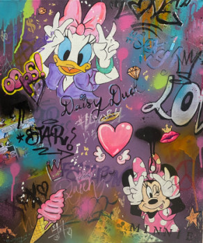 Obra contemporánea nombrada « Minnie & Daisy Girl Power », Hecho por LUNIVERS DE BETTY