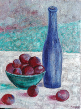 Obra contemporánea nombrada « Still life with plums », Hecho por KOZAR