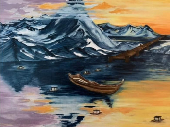 Obra contemporánea nombrada « Mer de glace », Hecho por COFFEE PAINTING