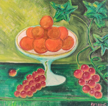 Obra contemporánea nombrada « Nature morte mandarines et raisins », Hecho por KOZAR