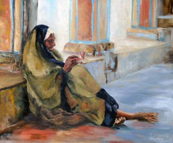 Obra contemporánea nombrada « VIEILLE FEMME AU TEMPLE », Hecho por FRANçOISE LEDAMOISEL