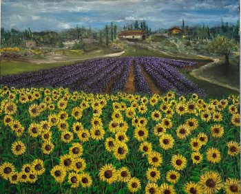 Obra contemporánea nombrada « Lavandes et tournesols », Hecho por FRéDéRIC MARTIN