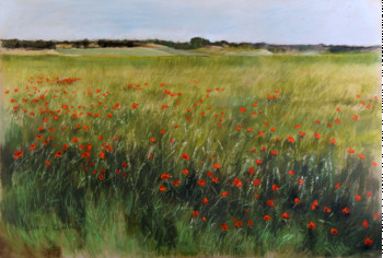 Obra contemporánea nombrada « paysage aux coquelicots 2 », Hecho por CORINNE QUIBEL