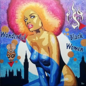 Obra contemporánea nombrada « WONDERFUL BLACK WOMEN 2 », Hecho por BERNARD ROUX