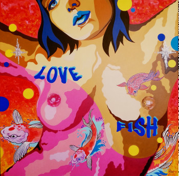 Obra contemporánea nombrada « LOVE FISH 2 », Hecho por BERNARD ROUX