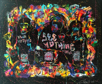 Obra contemporánea nombrada « Les 3 singes », Hecho por GROM'S