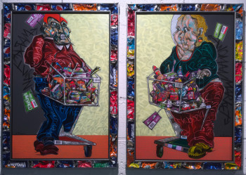 Obra contemporánea nombrada « Market-man et Market woman », Hecho por L.MESSAGER