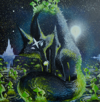 Obra contemporánea nombrada « Galactic wolf », Hecho por ERRESEA AZULYS