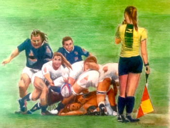 Obra contemporánea nombrada « LE RUGBY FÉMININ EST VIRILE MAIS CORRECT », Hecho por JACQUES TAFFOREAU