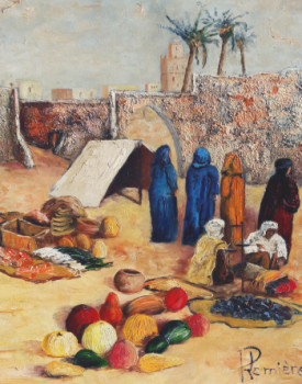 Obra contemporánea nombrada « Marché Marocain », Hecho por PATRICK LEMIERE