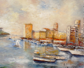 Obra contemporánea nombrada « Marseille vieux port 1 », Hecho por PATRICK LEMIERE