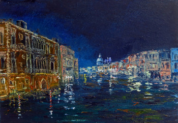 Obra contemporánea nombrada « Venezzia' notte », Hecho por MICHEL HAMELIN