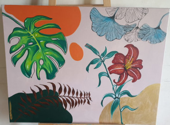 Obra contemporánea nombrada « Lys & Monstera », Hecho por LYDIE COURBIER