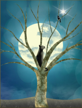 Obra contemporánea nombrada « Le chat et l'oiseau », Hecho por HARALD DASTIS