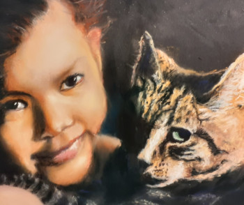 Obra contemporánea nombrada « Enfant et son chat », Hecho por DANY WATTIER