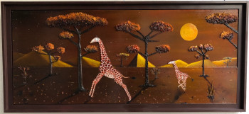 Obra contemporánea nombrada « Girafes et lune rousse '( Jogging Nocturne ) », Hecho por FRANK