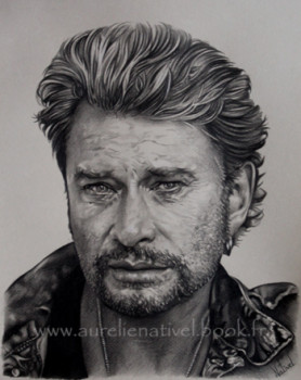 Obra contemporánea nombrada « Portrait de Johnny Hallyday », Hecho por AURéLIE NATIVEL