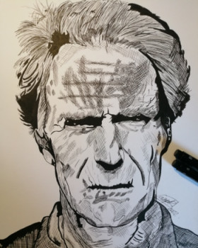 Obra contemporánea nombrada « Clint Eastwood Realistic Drawing », Hecho por VICTOR LUSSAUT