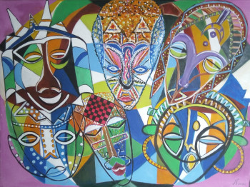 Obra contemporánea nombrada « Africains », Hecho por NINA