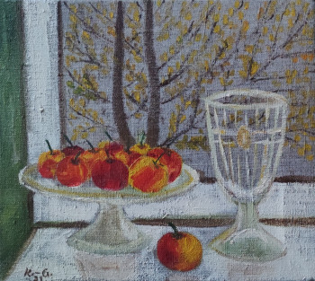 Obra contemporánea nombrada « Nature morte aux pommes et à la tasse 1 », Hecho por KOZAR