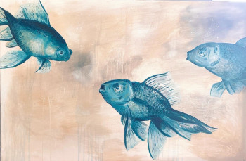 Obra contemporánea nombrada « Poissons bleus », Hecho por A.DES