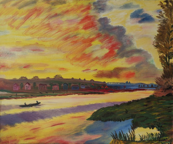 Obra contemporánea nombrada « Coucher de soleil sur la rivière », Hecho por KOZAR