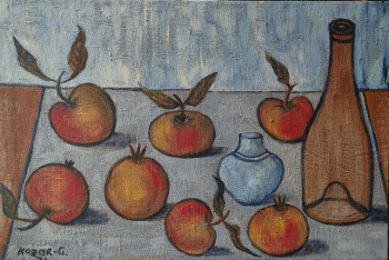 Obra contemporánea nombrada « Nature morte aux pommes et bonbonnière. », Hecho por KOZAR