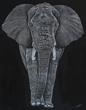 Obra contemporánea nombrada « Éléphant d'Afrique sur toile 100 % coton 340 g/m2. Peinture Originale acrylique. », Hecho por JEAN-CLAUDE ROBLES