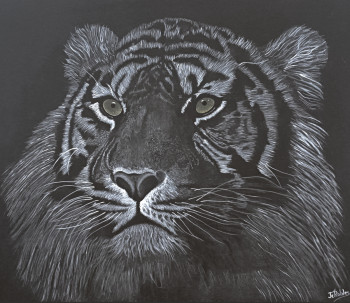 Obra contemporánea nombrada « Tigre de Sumatra sur toile 100 % coton 340 g/m2. Peinture Originale acrylique. », Hecho por JEAN-CLAUDE ROBLES