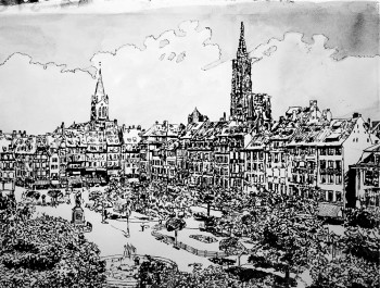 Obra contemporánea nombrada « Place Keber Strasbourg vers 1900 », Hecho por RAPHAEL SEILER