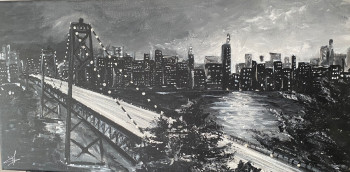 Obra contemporánea nombrada « Le pont Brookline en noir et blanc », Hecho por MELANIE DENEUVE